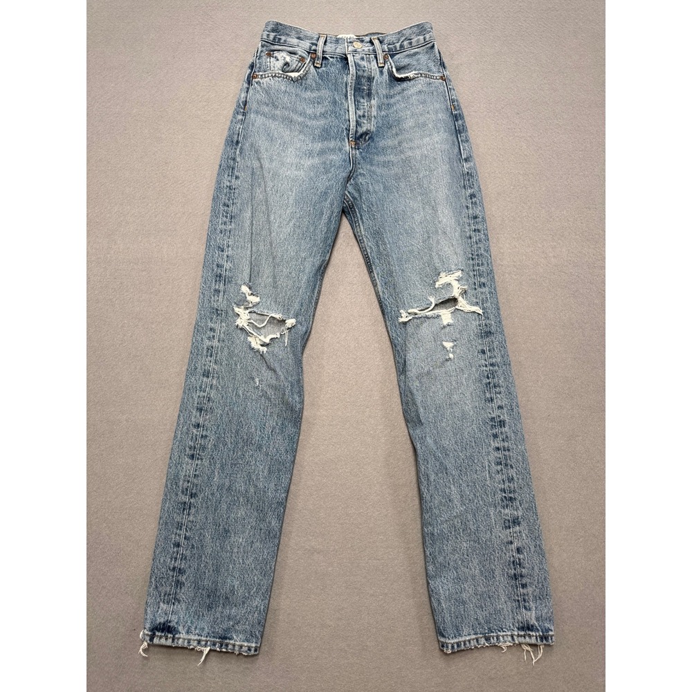 AGOLDE Jeans Women's 23 Blue Denim High Rise Straight Leg 90s Pinch Distressed